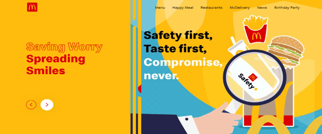 The McDonalds Indian website uses bold colours, graphics, and large fonts to convey its message without using a lot of text. This is an example of high context communication.